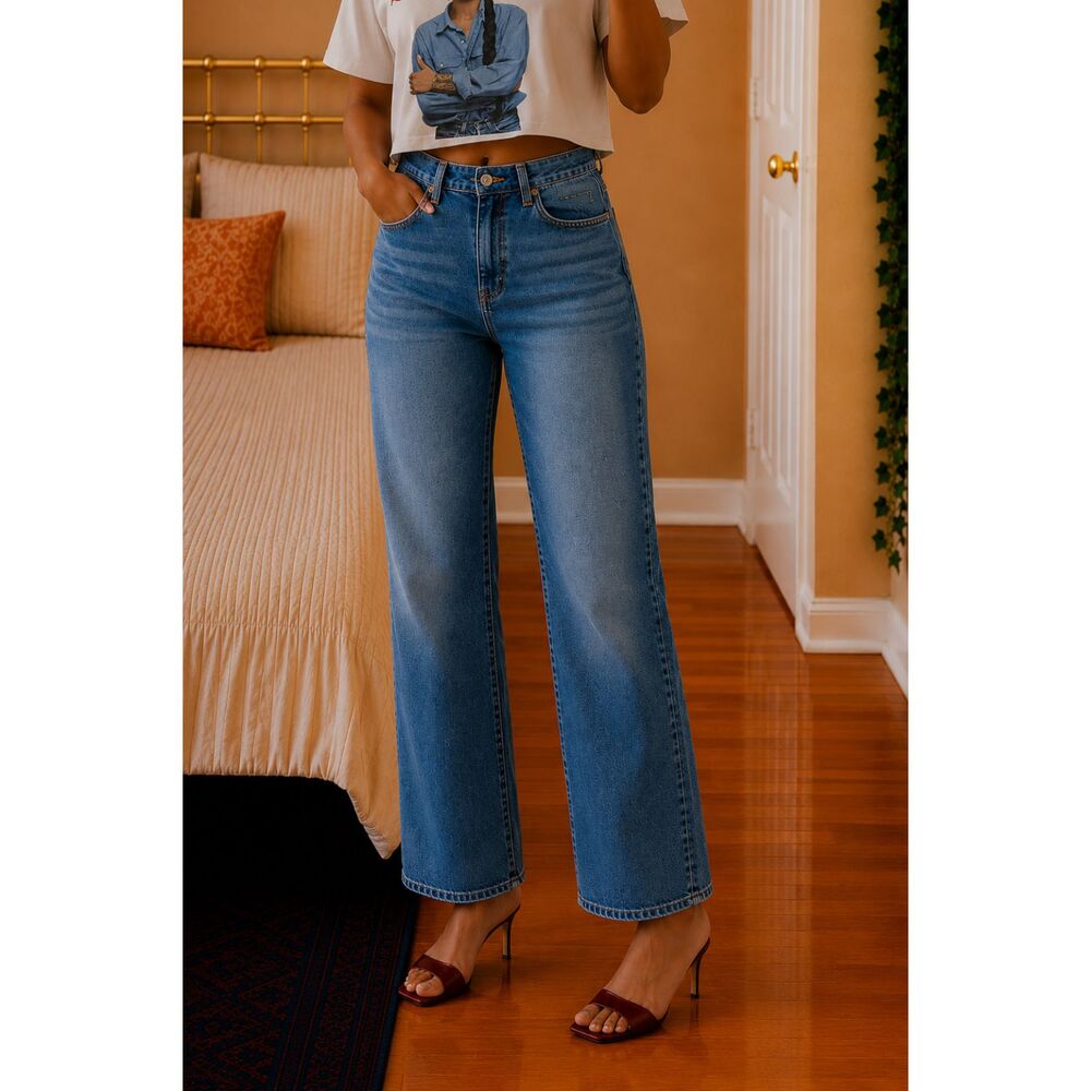 NWT Lucky Brand Mid Rise Straight Leg Jeans 10/30R  Whiskered Medium Wash